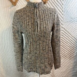 Vintage Y2K Liz Claiborne Marled Beige Taupe Half-Zip Ribbed Turtleneck Sweater